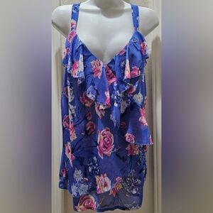 Kut From The Cloth Floral Ruffle Blue Top M